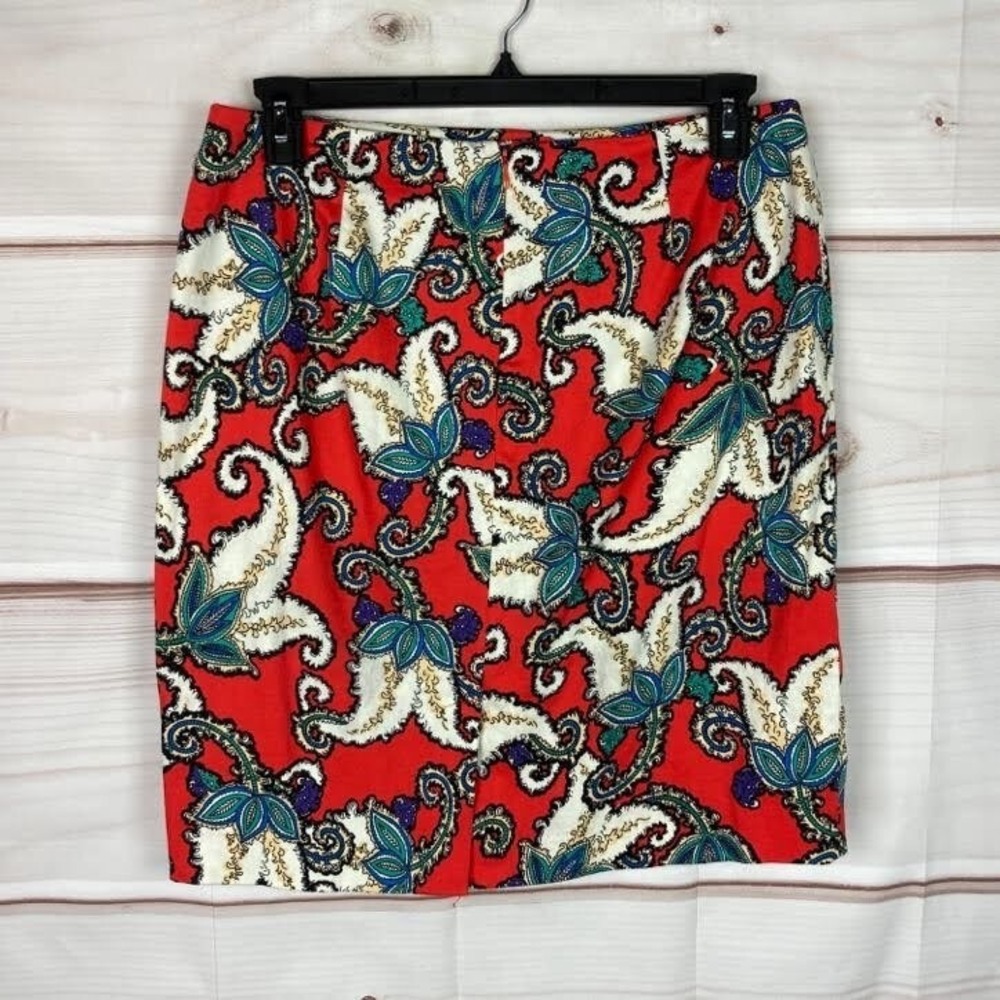 Premise Skirt Womens 12 Red Paisley Cotton Stretch Pencil Knee Length Colorful - Picture 5 of 6